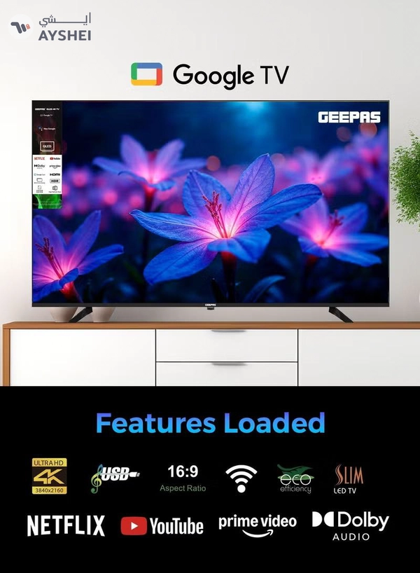 GEEPAS 65" 4K Ultra HD QLED Google TV | Sharp Picture with Sleek Design, with Built-in Apps | Dolby Audio, HDMI & USB Connectivity | Voice Remote with Google Cast | GLED6565GTQLD