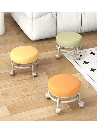 DubaiGallery Rolling Stool with 360°Swivel Caster, Low Roller Seat Wheel Stool Chair, PU Leather Rolling Stool, Sturdy Movable Mini Stool for Home Office Garage Shop-2