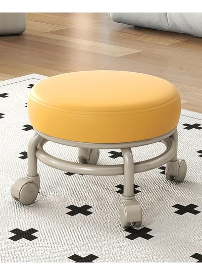 DubaiGallery Rolling Stool with 360°Swivel Caster, Low Roller Seat Wheel Stool Chair, PU Leather Rolling Stool, Sturdy Movable Mini Stool for Home Office Garage Shop-0