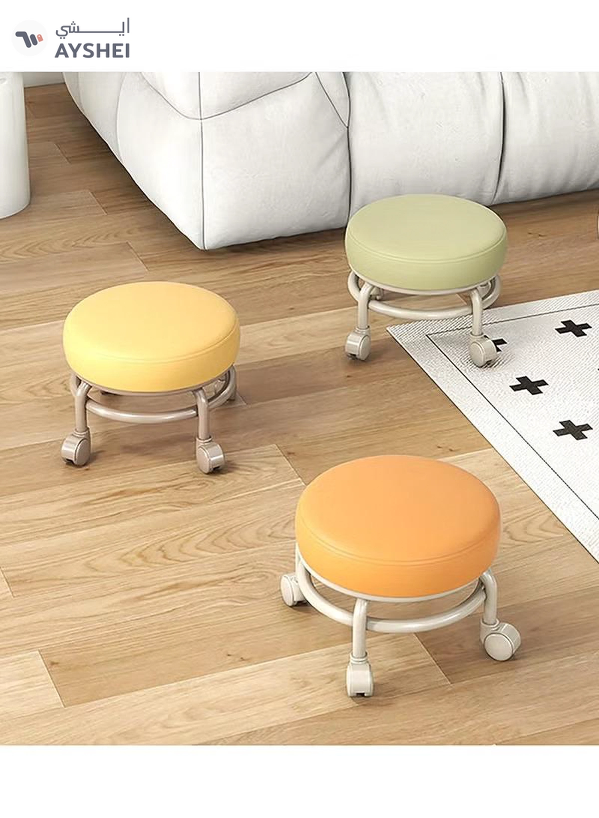 DubaiGallery Rolling Stool with 360°Swivel Caster, Low Roller Seat Wheel Stool Chair, PU Leather Rolling Stool, Sturdy Movable Mini Stool for Home Office Garage Shop-2-2