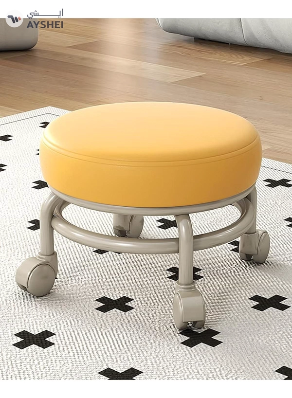 DubaiGallery Rolling Stool with 360°Swivel Caster, Low Roller Seat Wheel Stool Chair, PU Leather Rolling Stool, Sturdy Movable Mini Stool for Home Office Garage Shop