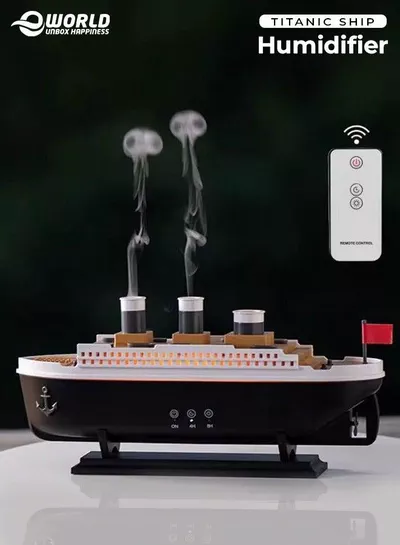 Titanic Ship Humidifier & Aromatherapy Diffuser, Ultrasonic Cool Mist Diffuser with Remote Control, Multi-Color LED Lights, Dual Mist Modes, Elegant Black Design for Home & Office (250ml)-0