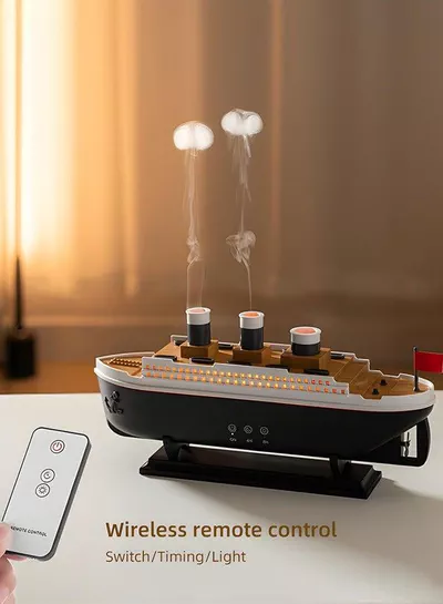 Titanic Ship Humidifier & Aromatherapy Diffuser, Ultrasonic Cool Mist Diffuser with Remote Control, Multi-Color LED Lights, Dual Mist Modes, Elegant Black Design for Home & Office (250ml)-1