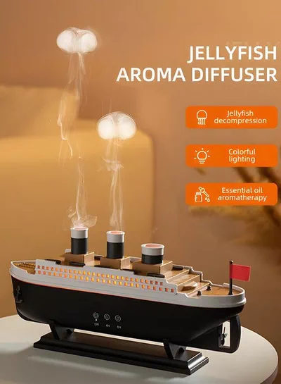 Titanic Ship Humidifier & Aromatherapy Diffuser, Ultrasonic Cool Mist Diffuser with Remote Control, Multi-Color LED Lights, Dual Mist Modes, Elegant Black Design for Home & Office (250ml)-3