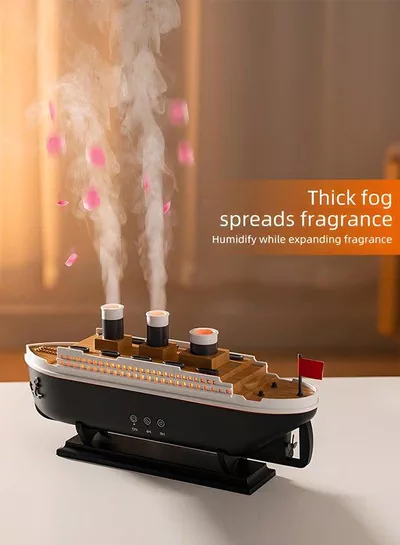 Titanic Ship Humidifier & Aromatherapy Diffuser, Ultrasonic Cool Mist Diffuser with Remote Control, Multi-Color LED Lights, Dual Mist Modes, Elegant Black Design for Home & Office (250ml)-5