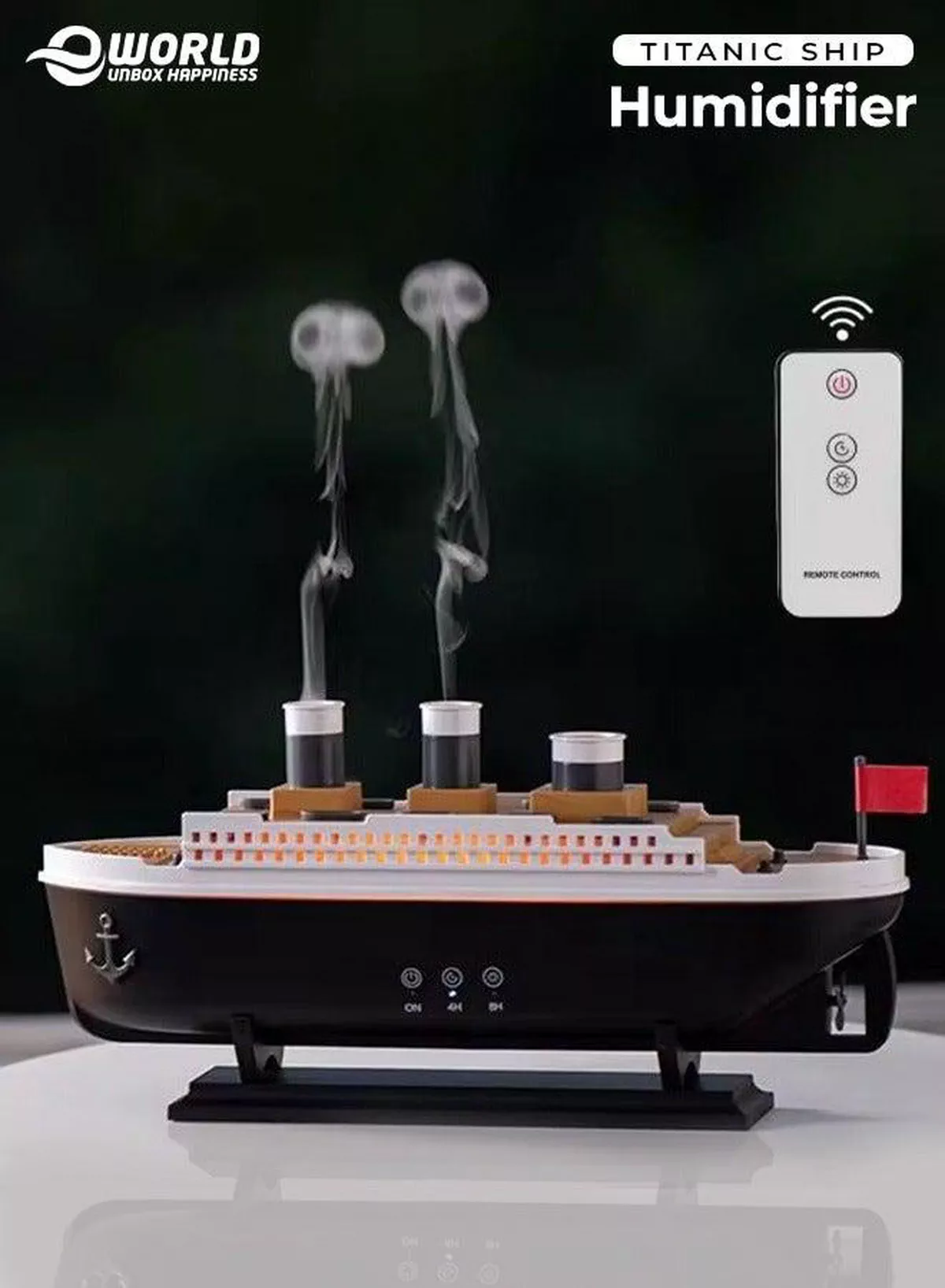 Titanic Ship Humidifier & Aromatherapy Diffuser, Ultrasonic Cool Mist Diffuser with Remote Control, Multi-Color LED Lights, Dual Mist Modes, Elegant Black Design for Home & Office (250ml)