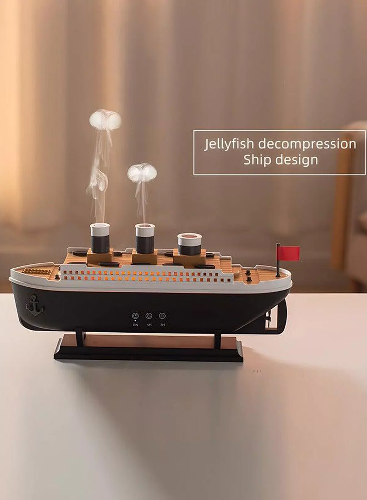 Titanic Ship Humidifier & Aromatherapy Diffuser, Ultrasonic Cool Mist Diffuser with Remote Control, Multi-Color LED Lights, Dual Mist Modes, Elegant Black Design for Home & Office (250ml)-4-4