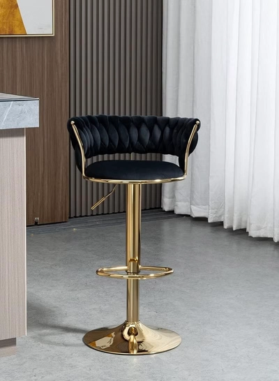 DubaiGallery Velvet Woven Bar Stools, Modern Height Adjustable Swivel Barstools Counter Chairs with Back & Golden Metal Base for Pub, Kitchen, Cafe-1
