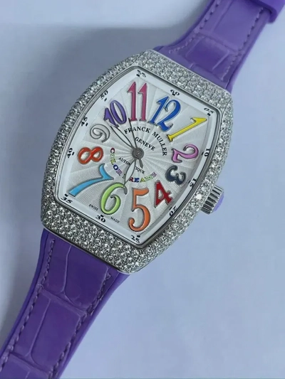 Franck Muller | Automatic Color Dreams 32mm - Purple White Gold Case and Buckle with Factory Diamonds | Condition: New | Year of production 2026 | Original box | Original papers-0