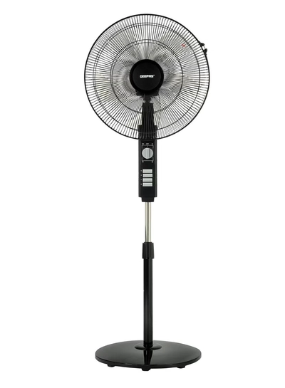 GEEPAS 18" Stand Fan | Adjustable height | 3 speed | Tilt Setting with Overheat Protection | Wide Oscillation | Self-Protection when Over Heated, 128 Ribbed Grills, Streamlined & Portable Design GF9605 Black-0
