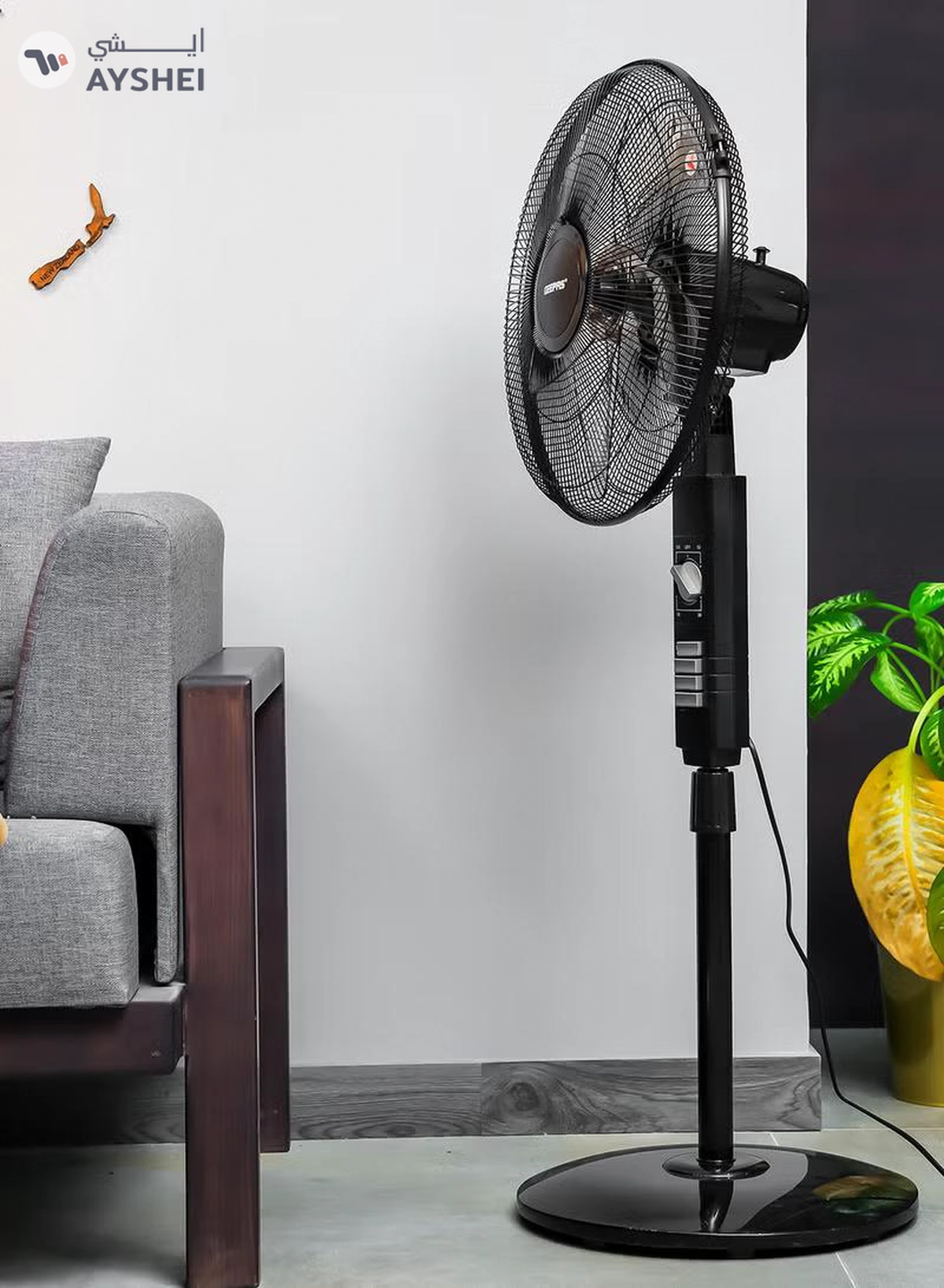 GEEPAS 18" Stand Fan | Adjustable height | 3 speed | Tilt Setting with Overheat Protection | Wide Oscillation | Self-Protection when Over Heated, 128 Ribbed Grills, Streamlined & Portable Design GF9605 Black-5-5