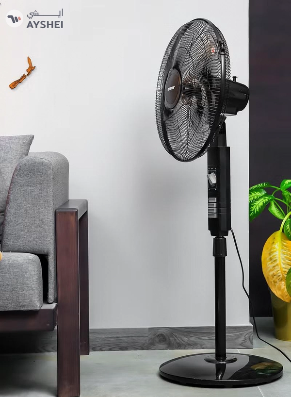 GEEPAS 18" Stand Fan | Adjustable height | 3 speed | Tilt Setting with Overheat Protection | Wide Oscillation | Self-Protection when Over Heated, 128 Ribbed Grills, Streamlined & Portable Design GF9605 Black