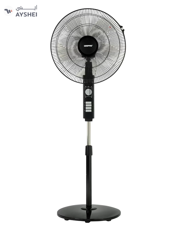 GEEPAS 18" Stand Fan | Adjustable height | 3 speed | Tilt Setting with Overheat Protection | Wide Oscillation | Self-Protection when Over Heated, 128 Ribbed Grills, Streamlined & Portable Design GF9605 Black