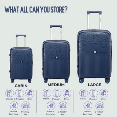 British Tourister 3 Piece Polyproplene Hard Side Spinner Luggage Trolley Set 20/24/28 Inch - Navy Blue-5