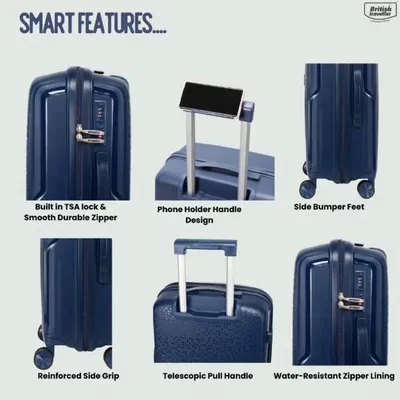 British Tourister 3 Piece Polyproplene Hard Side Spinner Luggage Trolley Set 20/24/28 Inch - Navy Blue-6
