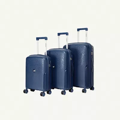 British Tourister 3 Piece Polyproplene Hard Side Spinner Luggage Trolley Set 20/24/28 Inch - Navy Blue-0