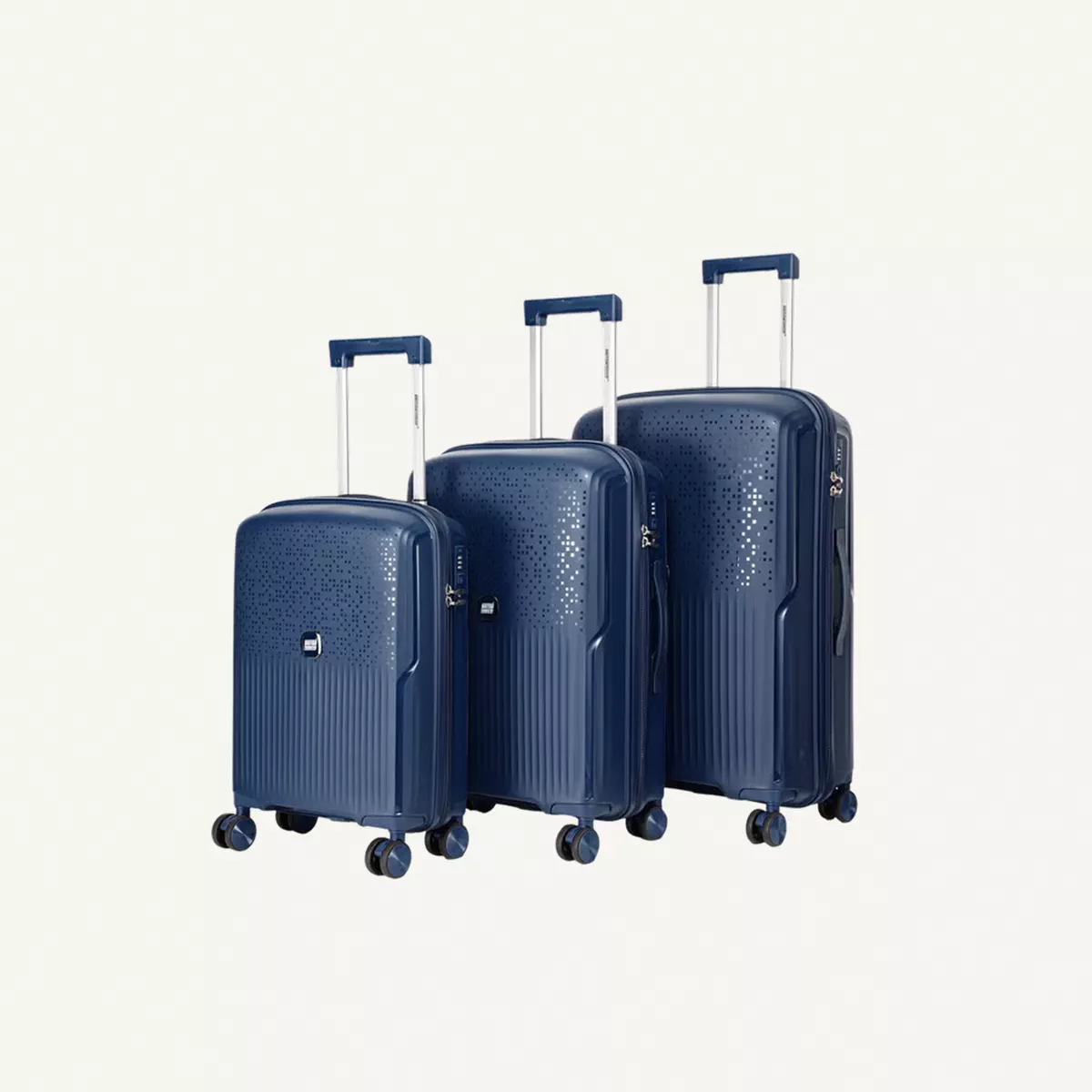 British Tourister 3 Piece Polyproplene Hard Side Spinner Luggage Trolley Set 20/24/28 Inch - Navy Blue