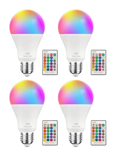 Yuwell 4Pcs RGBW Smart LED Light Bulb 24 Color Changing Bulb With Remote Control Smart Bulb With 16 Million Color Range E27-18W Bulb 50000 Hour Lifespan 2700K-6500K Color Temperature For Home Room Decoration-0