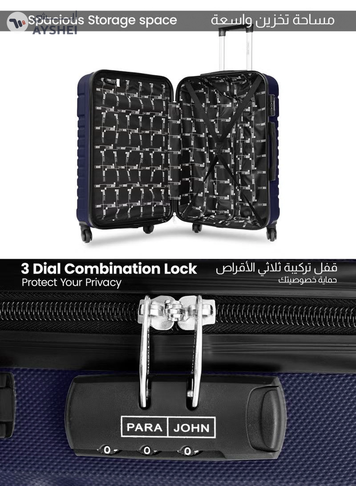 PARAJOHN Prime 3-Piece ABS Hardshell Spinner Luggage Set | Lightweight 20/24/28 Inch Travel Trolley Suitcase – Navy-7-7