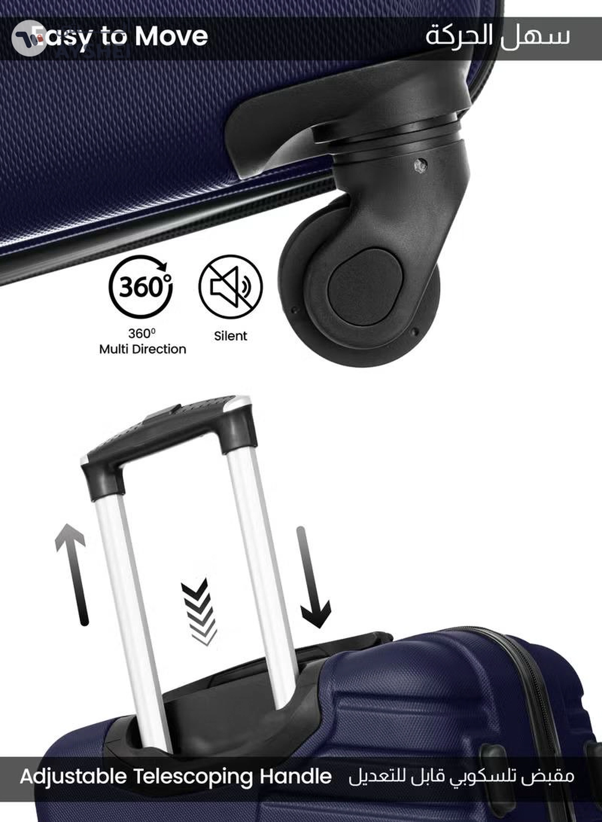 PARAJOHN Prime 3-Piece ABS Hardshell Spinner Luggage Set | Lightweight 20/24/28 Inch Travel Trolley Suitcase – Navy-5-5