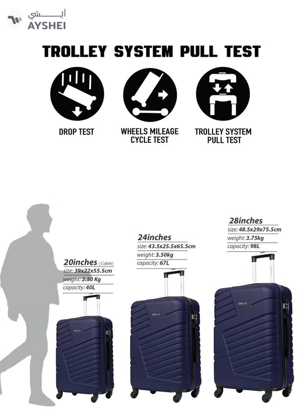PARAJOHN Prime 3-Piece ABS Hardshell Spinner Luggage Set | Lightweight 20/24/28 Inch Travel Trolley Suitcase – Navy