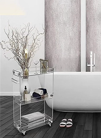 Eworld Versatile Acrylic Carts on Wheels Featuring 3-tier Sofa Side Table Design for Living Room -2