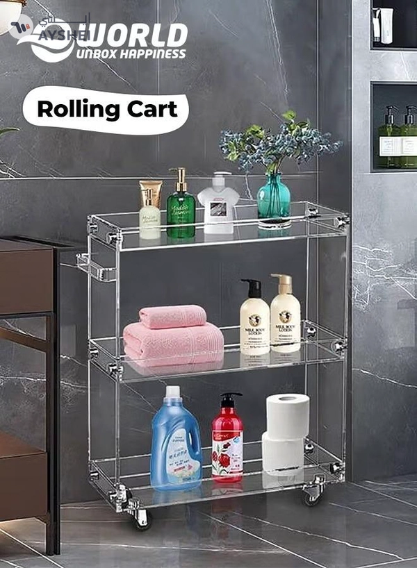 Eworld Versatile Acrylic Carts on Wheels Featuring 3-tier Sofa Side Table Design for Living Room 