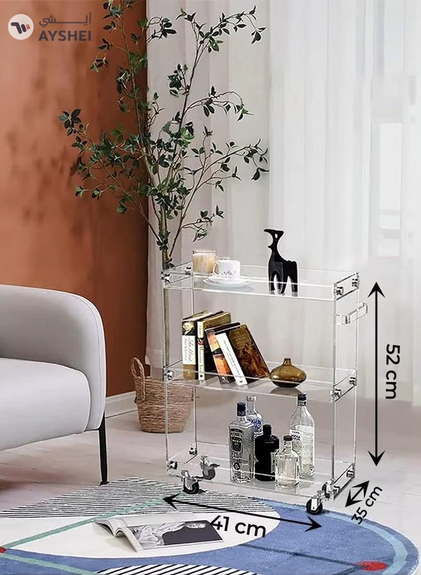 Eworld Versatile Acrylic Carts on Wheels Featuring 3-tier Sofa Side Table Design for Living Room 