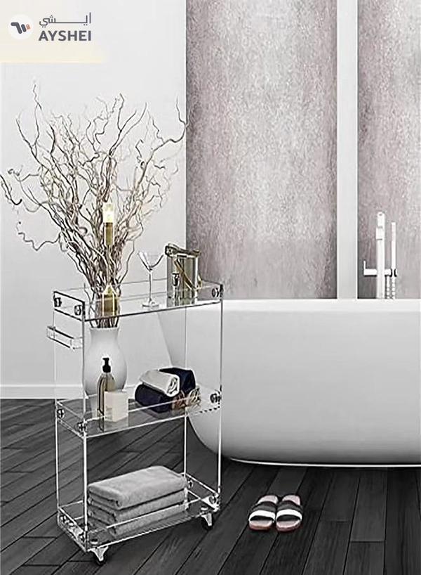 Eworld Versatile Acrylic Carts on Wheels Featuring 3-tier Sofa Side Table Design for Living Room 