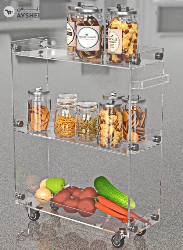 Eworld Versatile Acrylic Carts on Wheels Featuring 3-tier Sofa Side Table Design for Living Room 