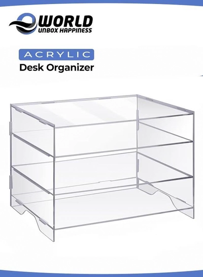 Eworld 3-Tier Clear Acrylic Paper Organizer Tray Perfect for Classroom-0