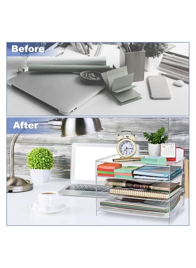 Eworld 3-Tier Clear Acrylic Paper Organizer Tray Perfect for Classroom-3