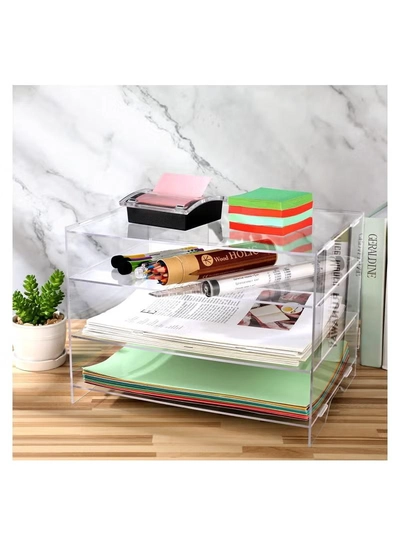Eworld 3-Tier Clear Acrylic Paper Organizer Tray Perfect for Classroom-5