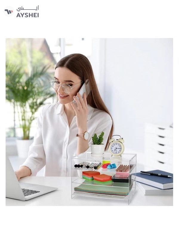 Eworld 3-Tier Clear Acrylic Paper Organizer Tray Perfect for Classroom