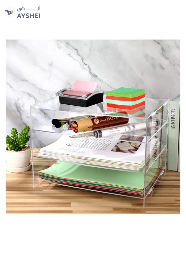 Eworld 3-Tier Clear Acrylic Paper Organizer Tray Perfect for Classroom