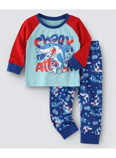 Babyqlo Shark Printed Glow In The Dark Pyjama Set Multicolour-0