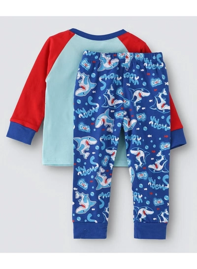 Babyqlo Shark Printed Glow In The Dark Pyjama Set Multicolour-1