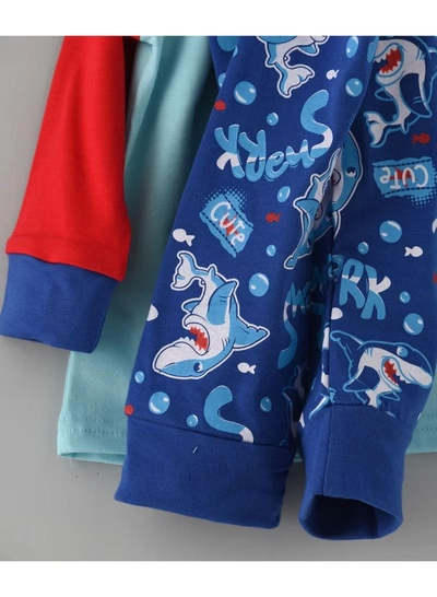 Babyqlo Shark Printed Glow In The Dark Pyjama Set Multicolour-3
