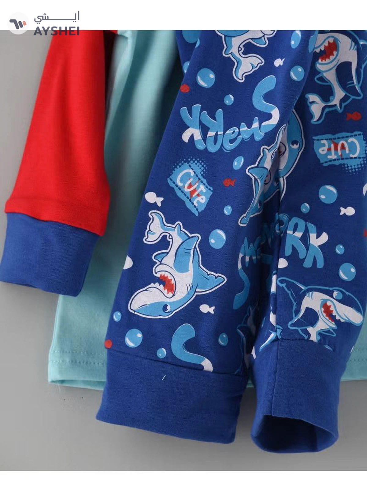 Babyqlo Shark Printed Glow In The Dark Pyjama Set Multicolour-3-3