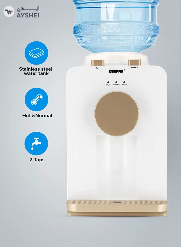 GEEPAS Hot & Normal Water Dispenser - Stainless Steel Tank Top Loading with 2 Taps Ideal for Home/Office/Shop & More GWD17032 White