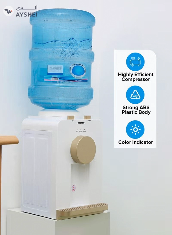GEEPAS Hot & Normal Water Dispenser - Stainless Steel Tank Top Loading with 2 Taps Ideal for Home/Office/Shop & More GWD17032 White