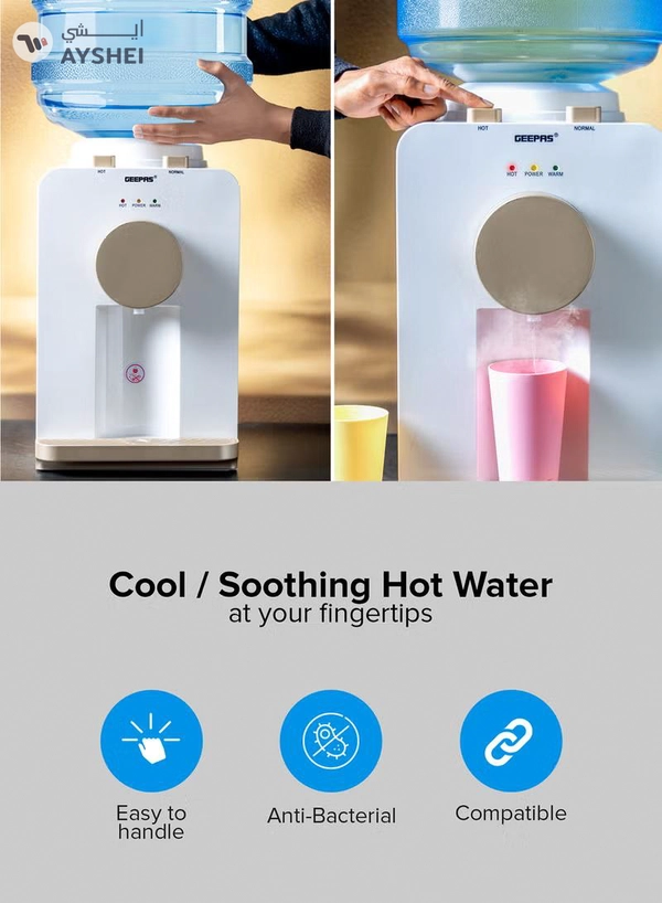 GEEPAS Hot & Normal Water Dispenser - Stainless Steel Tank Top Loading with 2 Taps Ideal for Home/Office/Shop & More GWD17032 White