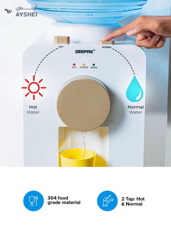 GEEPAS Hot & Normal Water Dispenser - Stainless Steel Tank Top Loading with 2 Taps Ideal for Home/Office/Shop & More GWD17032 White