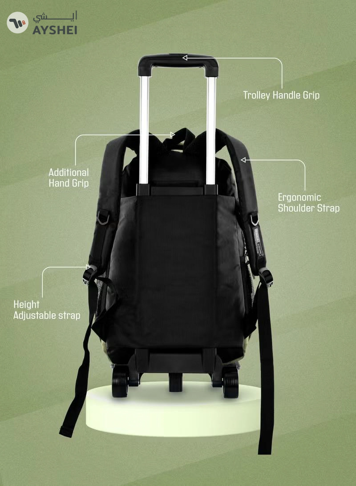 PARAJOHN 2 Wheel Trolley backpack 20 inches Green-3-3