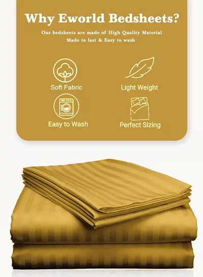 3 Piece Super King Gold Striped Bed Sheet Set – Ultra-Soft Microfiber Striped Sheet & 2 Pillowcases, Breathable Luxury Bedding for Home & Hotel Use-1
