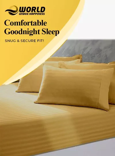 3 Piece Super King Gold Striped Bed Sheet Set – Ultra-Soft Microfiber Striped Sheet & 2 Pillowcases, Breathable Luxury Bedding for Home & Hotel Use-3