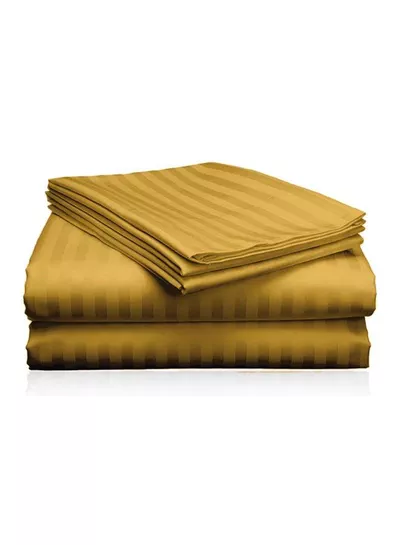 3 Piece Super King Gold Striped Bed Sheet Set – Ultra-Soft Microfiber Striped Sheet & 2 Pillowcases, Breathable Luxury Bedding for Home & Hotel Use-4
