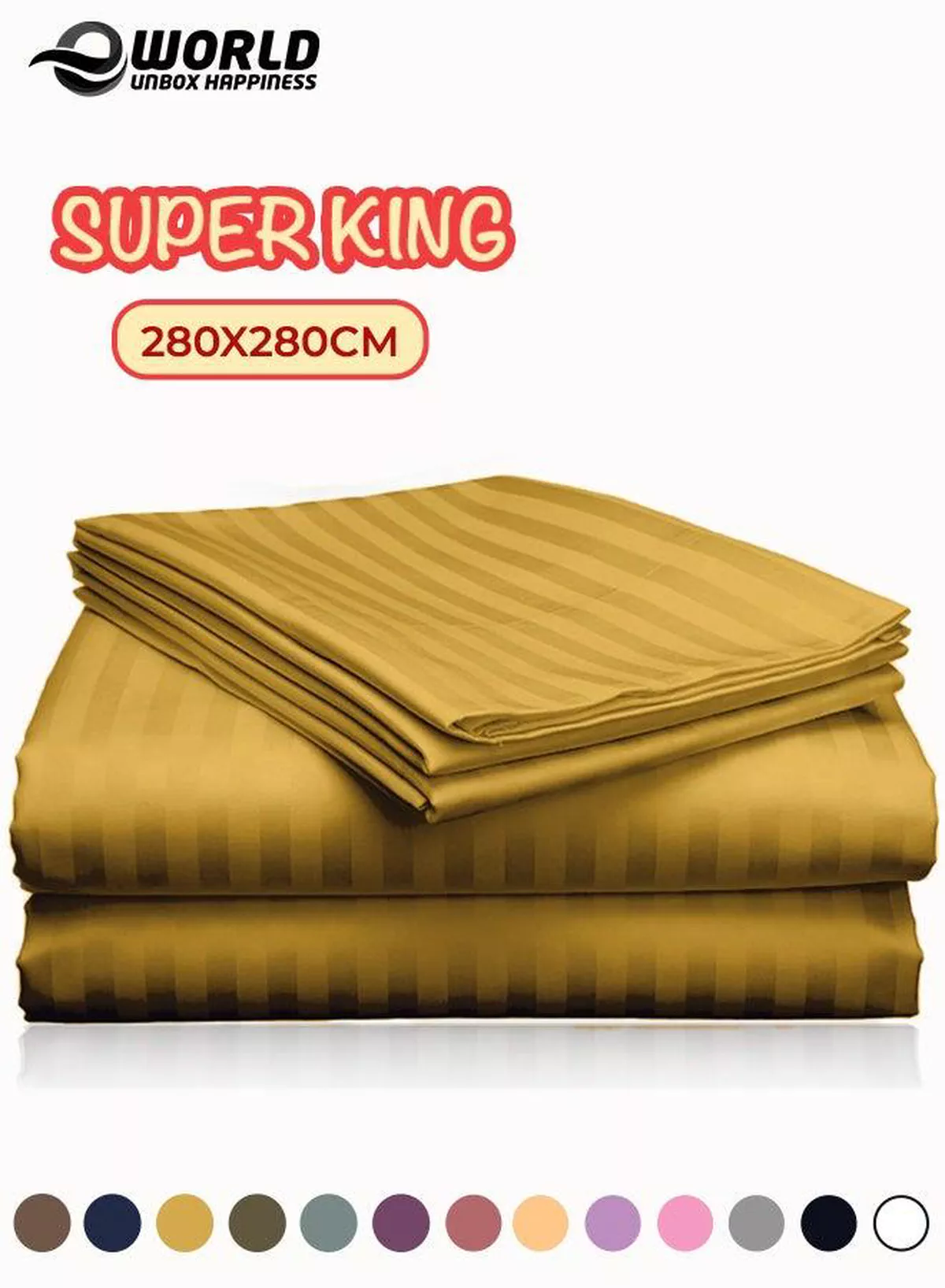 3 Piece Super King Gold Striped Bed Sheet Set – Ultra-Soft Microfiber Striped Sheet & 2 Pillowcases, Breathable Luxury Bedding for Home & Hotel Use