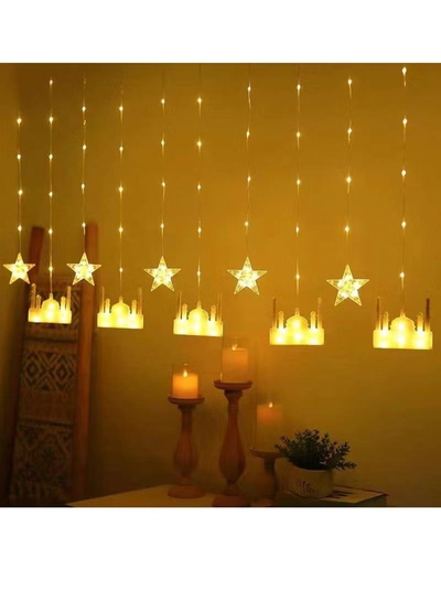 Yuwell 3.5M Ramadan Light For Home Decoration Multimode Operated Decorative Light Mosque And Star Design Curtain Ramadan Light Warm White-0