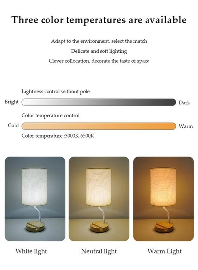 DUNISO Bedside table lamp, USB fabric bedroom lamp, multifunctional desk lamp with fabric lampshade, three color multi-level adjustable, with bracket, suitable for living room, study, bedroom and office-4
